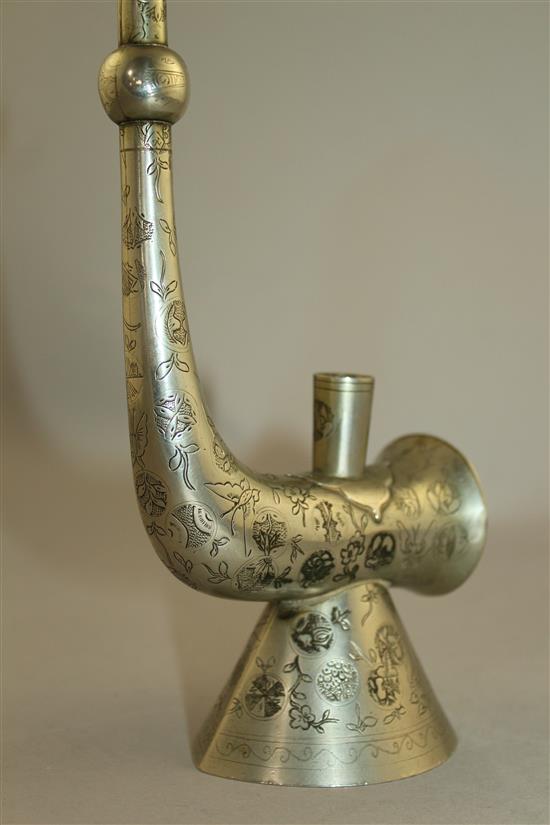 A Chinese Paktong water pipe, late 19th / early 20th century, 49.5cm